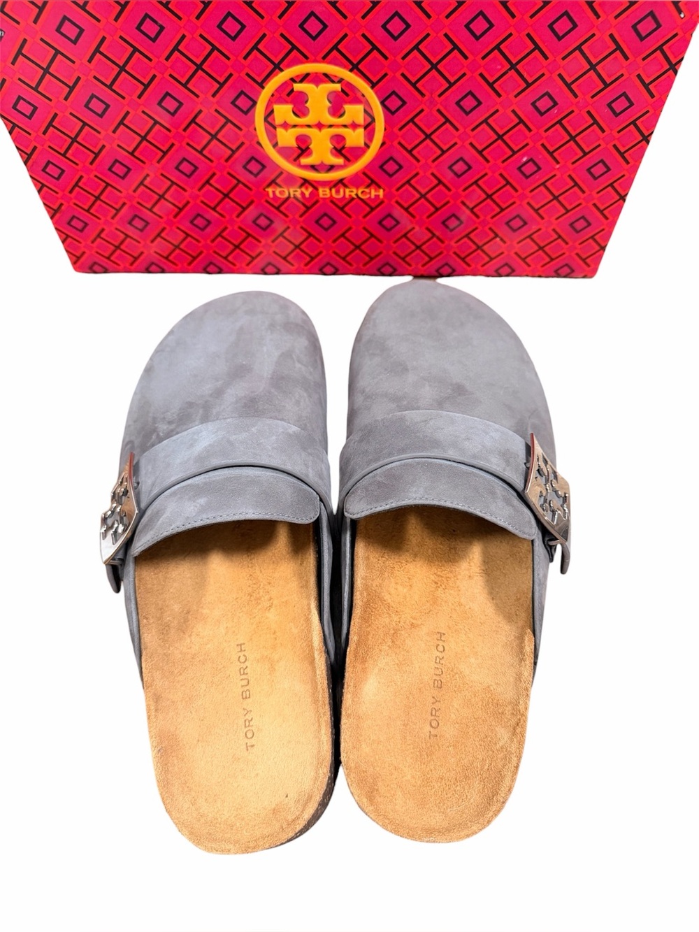 Tory Burch Mellow Mule Charcoal Gray/Silver Suede Slip-On Clogs NWT 7 - Picture 3 of 6
